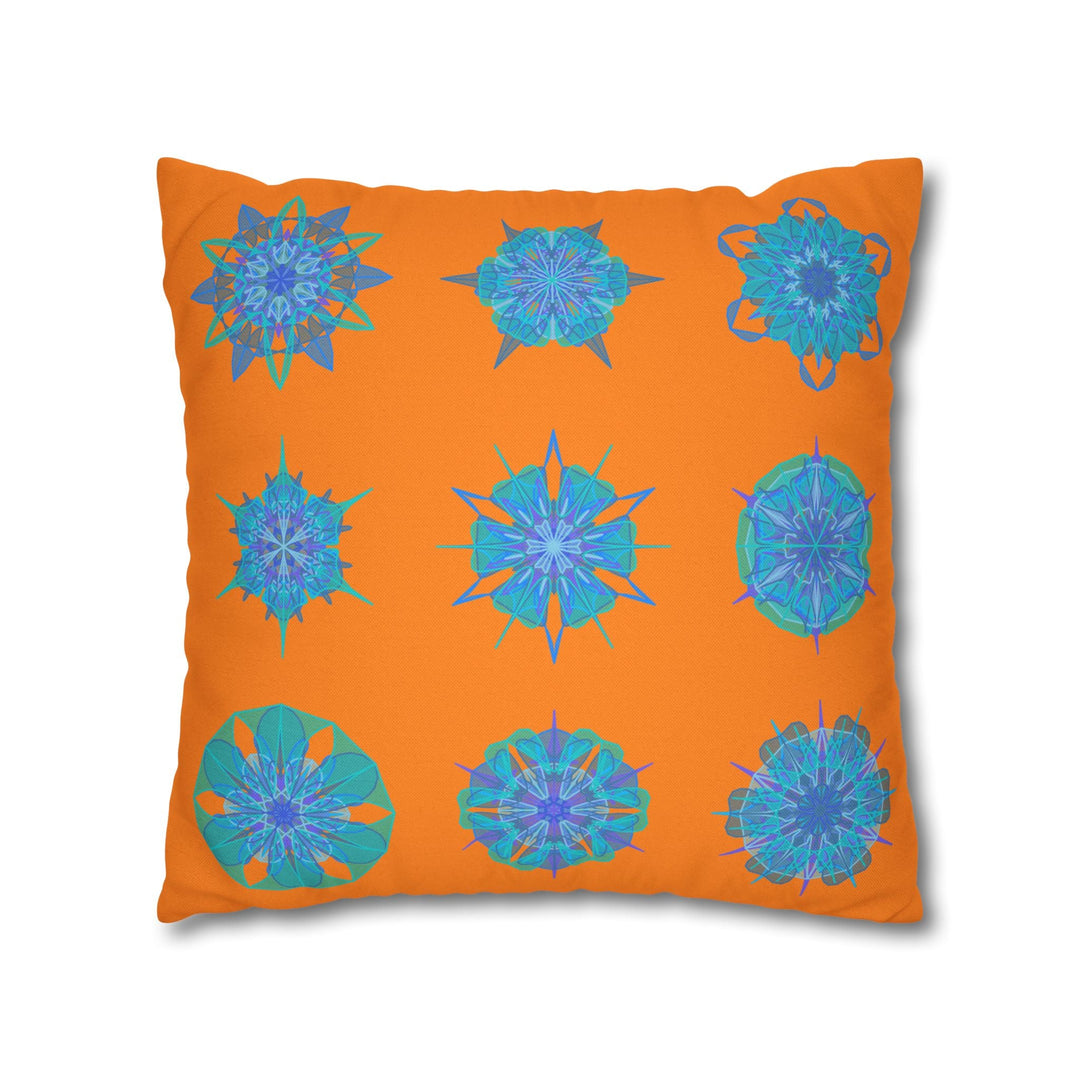 Snowflakes pillowcase for bed - Spun Polyester Square Pillowcase Mandala Art - Original Fine Art - Hand - drawn, Sunset Glow - Blululi