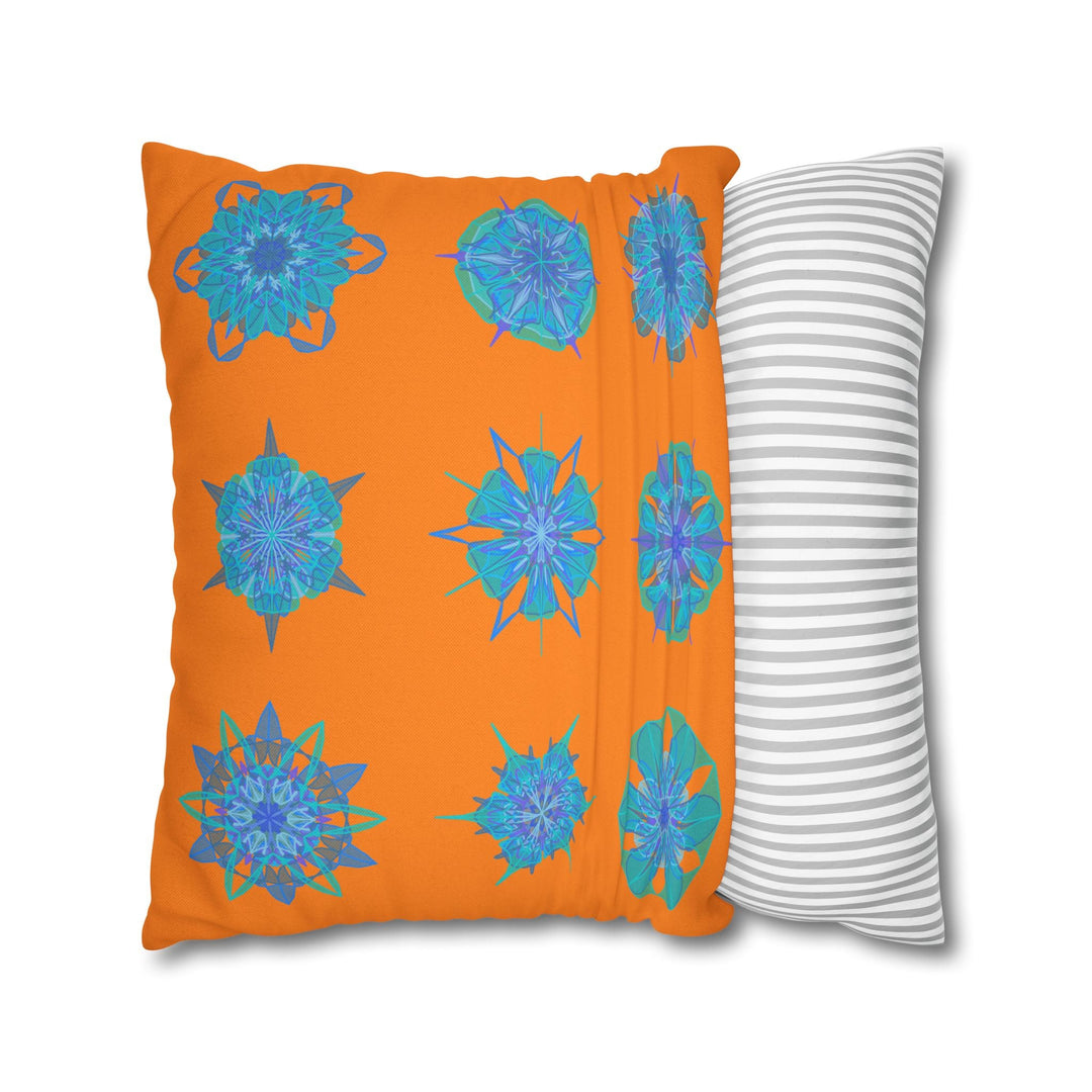 Snowflakes pillowcase for bed - Spun Polyester Square Pillowcase Mandala Art - Original Fine Art - Hand - drawn, Sunset Glow - Blululi