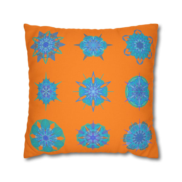 Snowflakes pillowcase for bed - Spun Polyester Square Pillowcase Mandala Art - Original Fine Art - Hand - drawn, Sunset Glow - Blululi