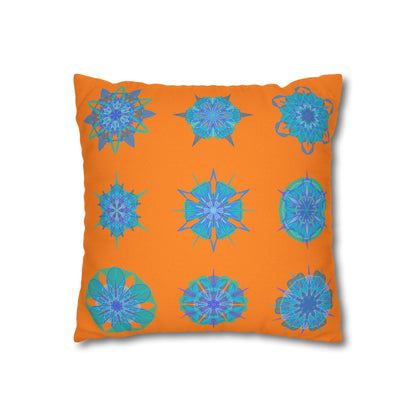 Snowflakes pillowcase for bed - Spun Polyester Square Pillowcase Mandala Art - Original Fine Art - Hand - drawn, Sunset Glow - Blululi