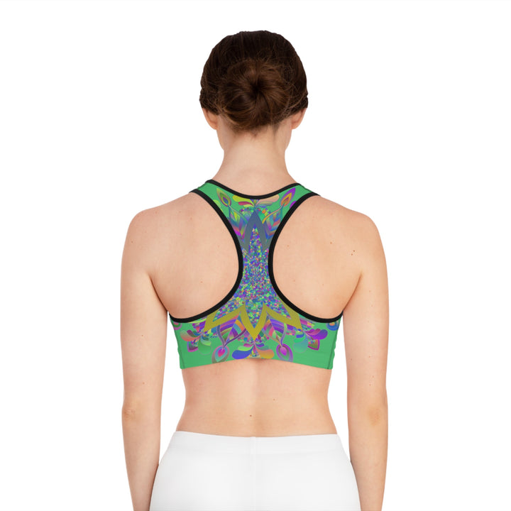 Sports Bra hand drawn mandala Emerald Green All Over Prints - Blululi