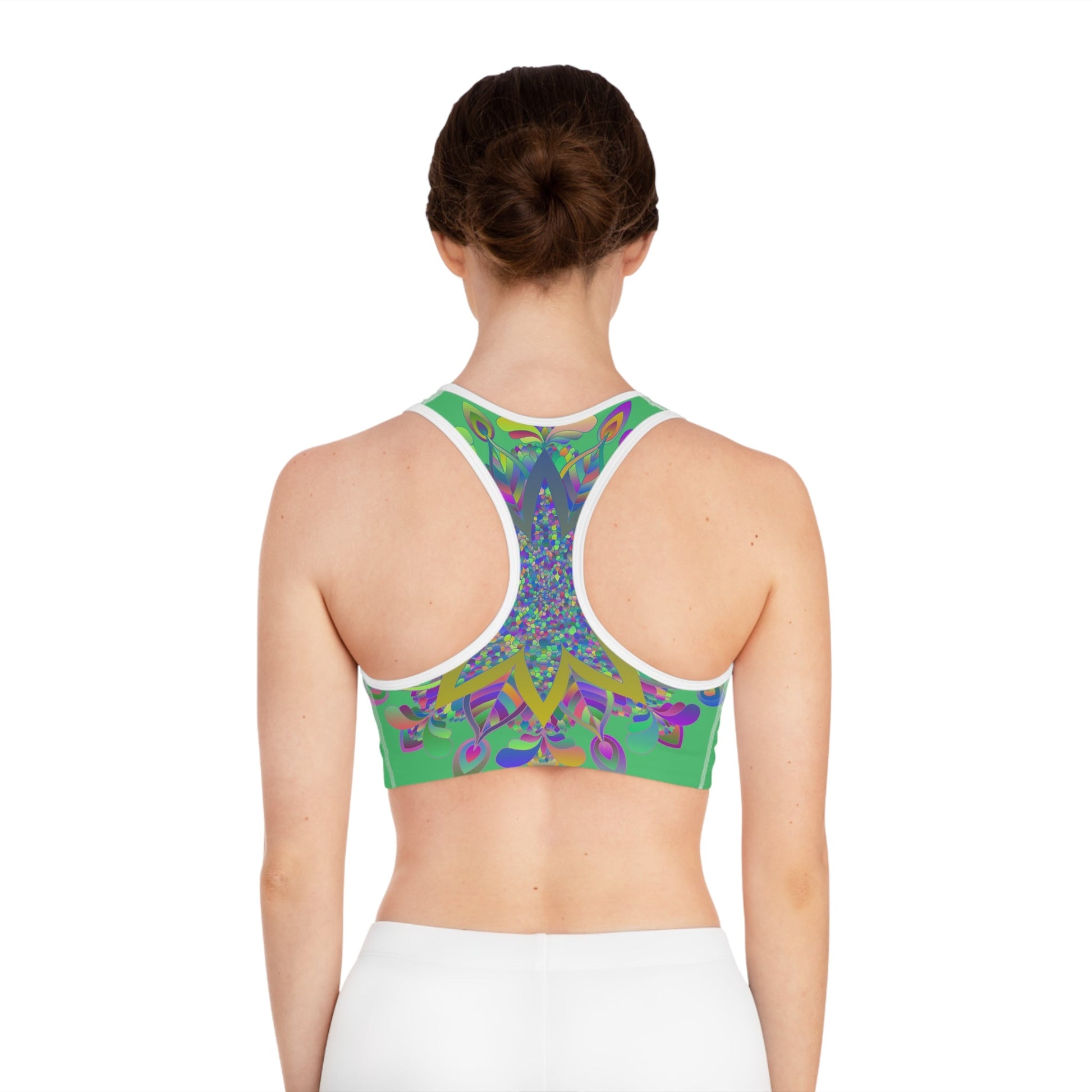 Sports Bra hand drawn mandala Emerald Green All Over Prints - Blululi