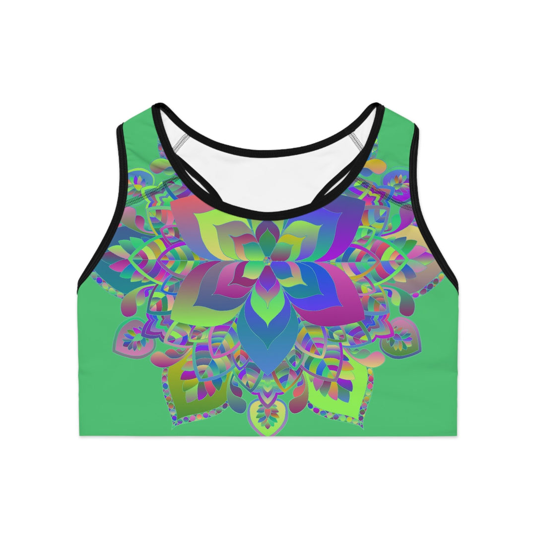 Sports Bra hand drawn mandala Emerald Green All Over Prints - Blululi