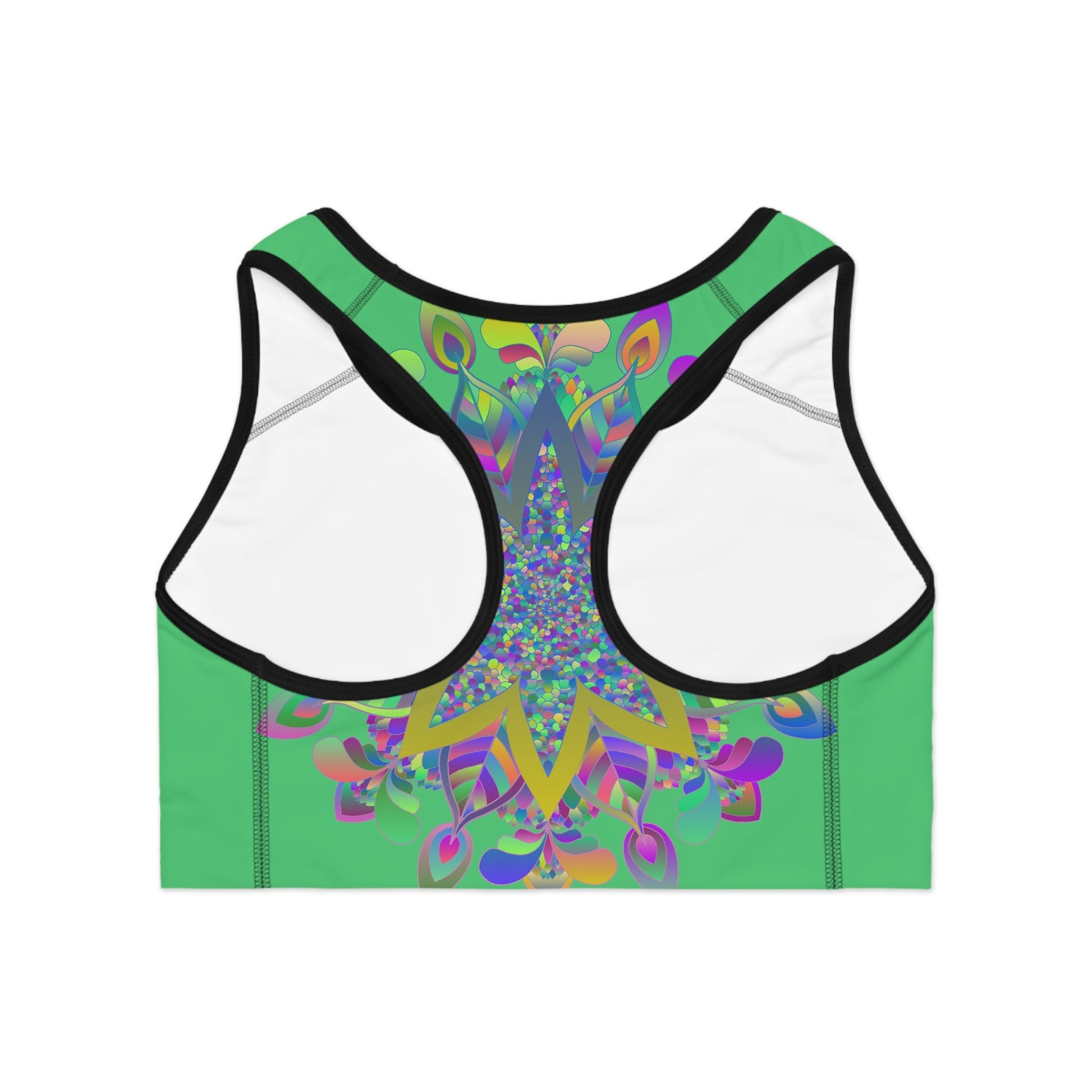 Sports Bra hand drawn mandala Emerald Green All Over Prints - Blululi