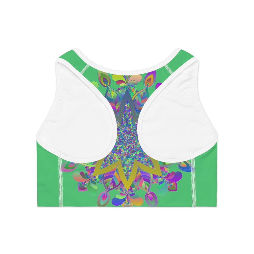 Sports Bra hand drawn mandala Emerald Green All Over Prints - Blululi