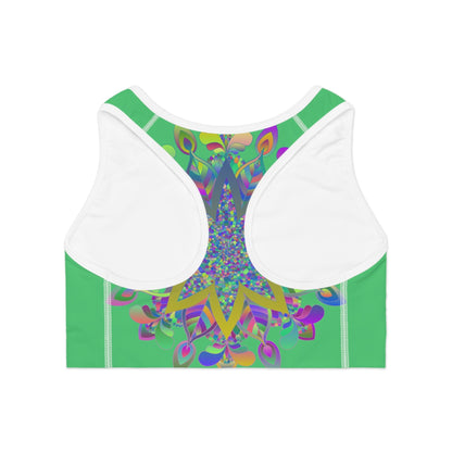 Sports Bra hand drawn mandala Emerald Green All Over Prints - Blululi