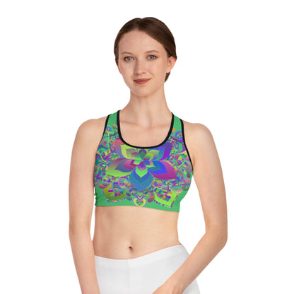 Sports Bra hand drawn mandala Emerald Green All Over Prints - Blululi