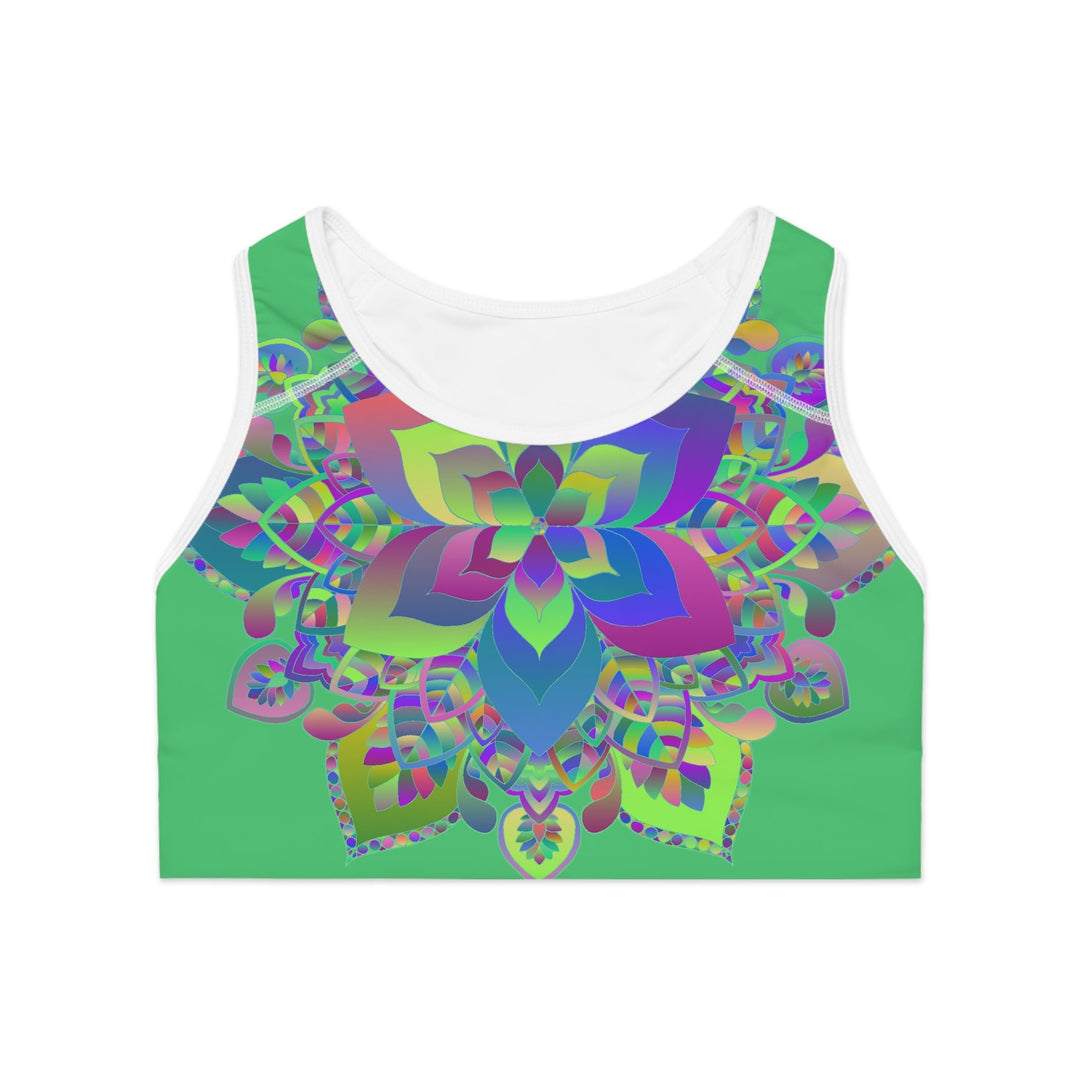 Sports Bra hand drawn mandala Emerald Green All Over Prints - Blululi