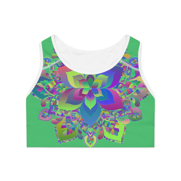 Sports Bra hand drawn mandala Emerald Green