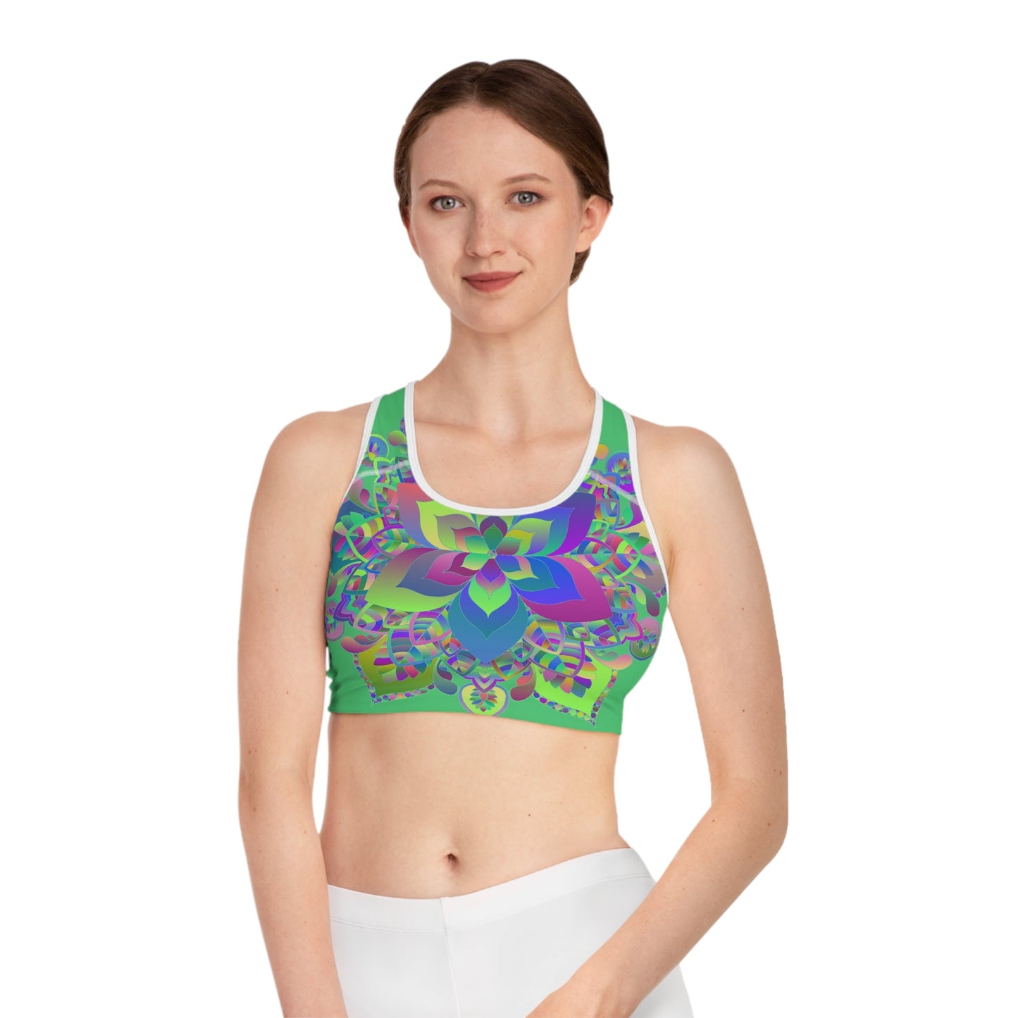 Sports Bra hand drawn mandala Emerald Green All Over Prints - Blululi