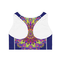 Sports Bra hand drawn mandala Midnight Blue All Over Prints - Blululi