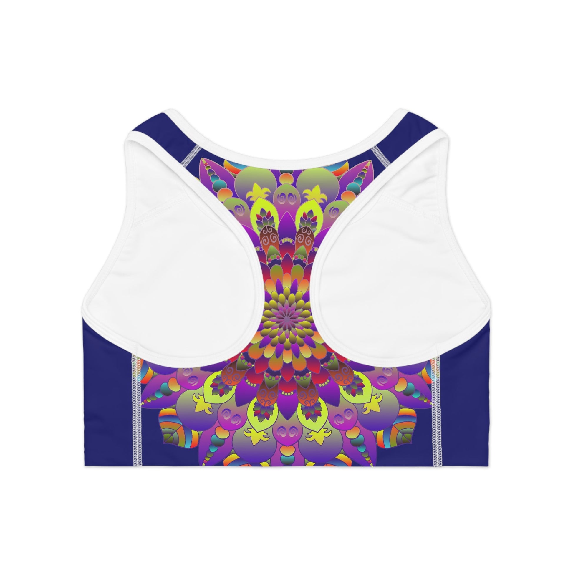 Sports Bra hand drawn mandala Midnight Blue All Over Prints - Blululi