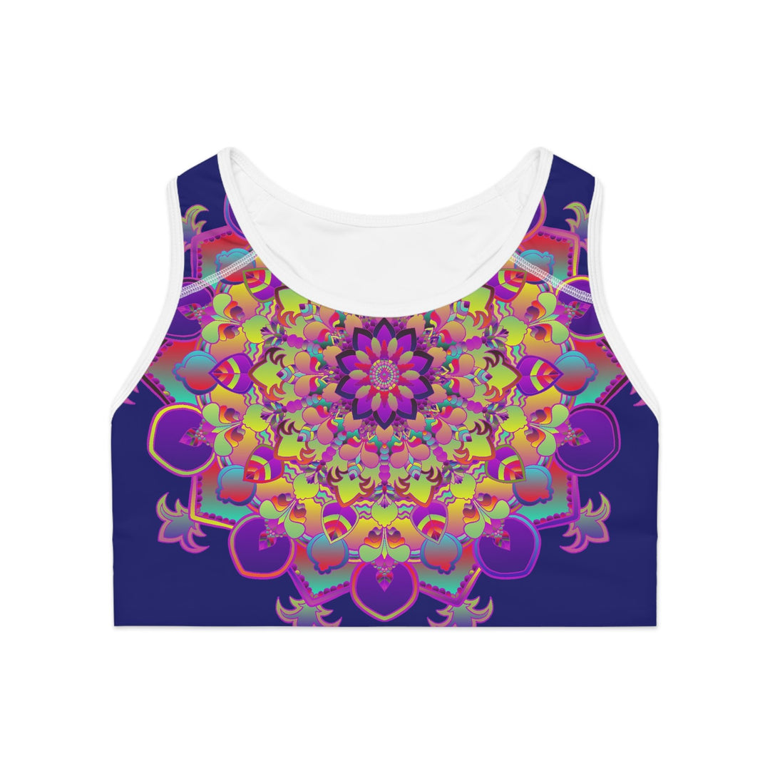 Sports Bra hand drawn mandala Midnight Blue All Over Prints - Blululi