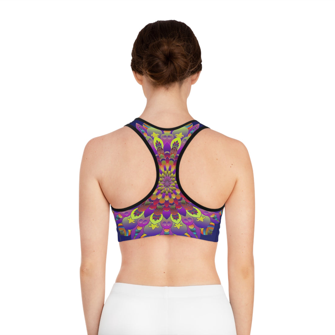 Sports Bra hand drawn mandala Midnight Blue All Over Prints - Blululi