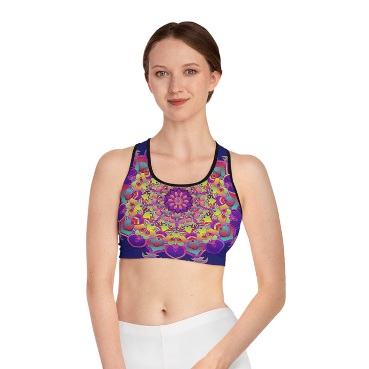 Sports Bra hand drawn mandala Midnight Blue All Over Prints - Blululi