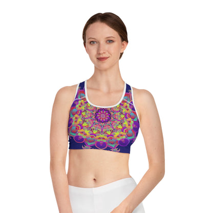 Sports Bra hand drawn mandala Midnight Blue All Over Prints - Blululi