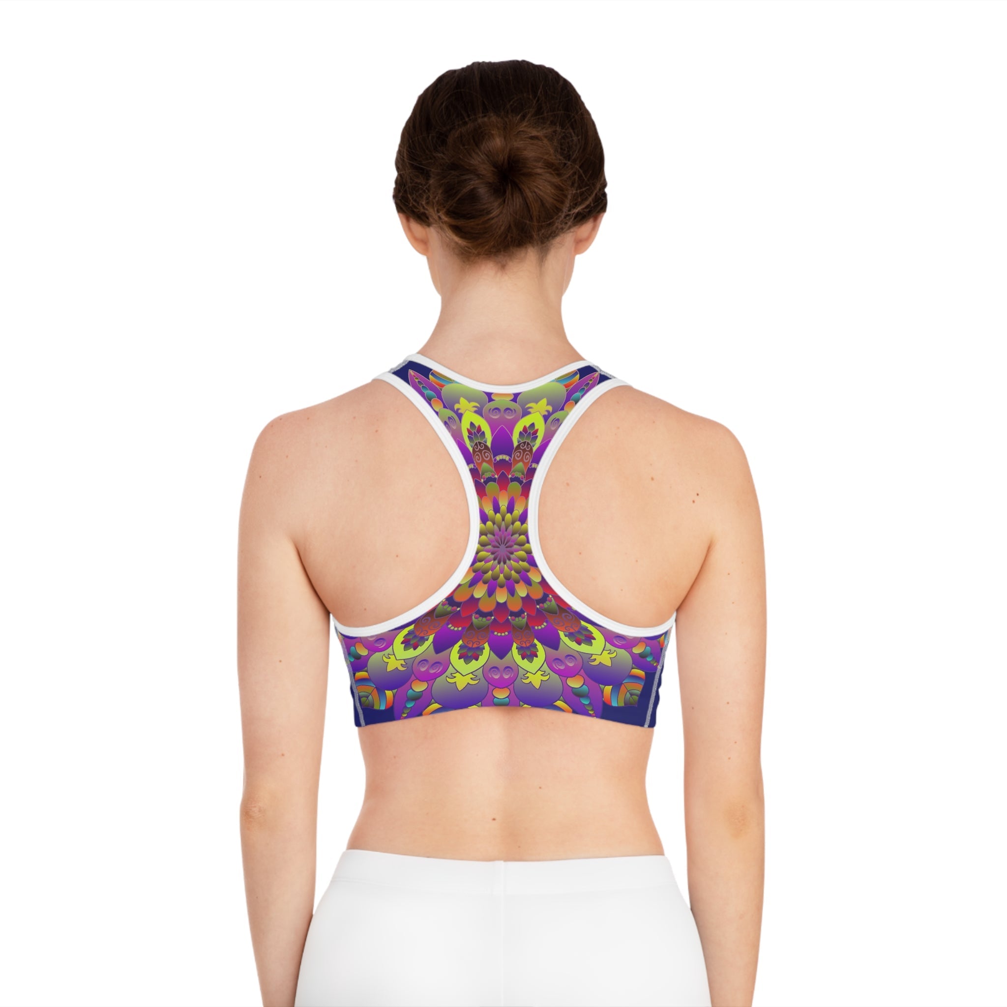 Sports Bra hand drawn mandala Midnight Blue All Over Prints - Blululi