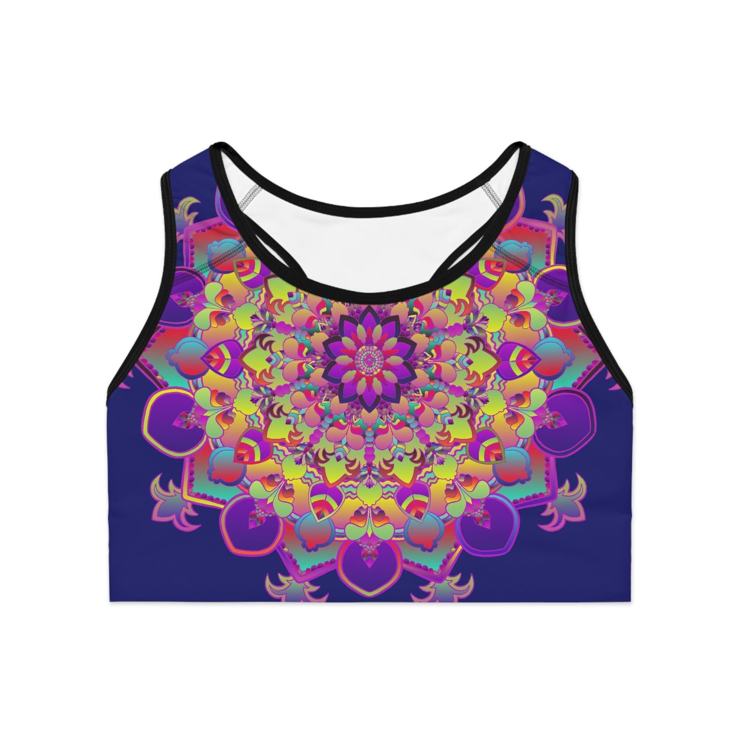 Sports Bra hand drawn mandala Midnight Blue All Over Prints - Blululi