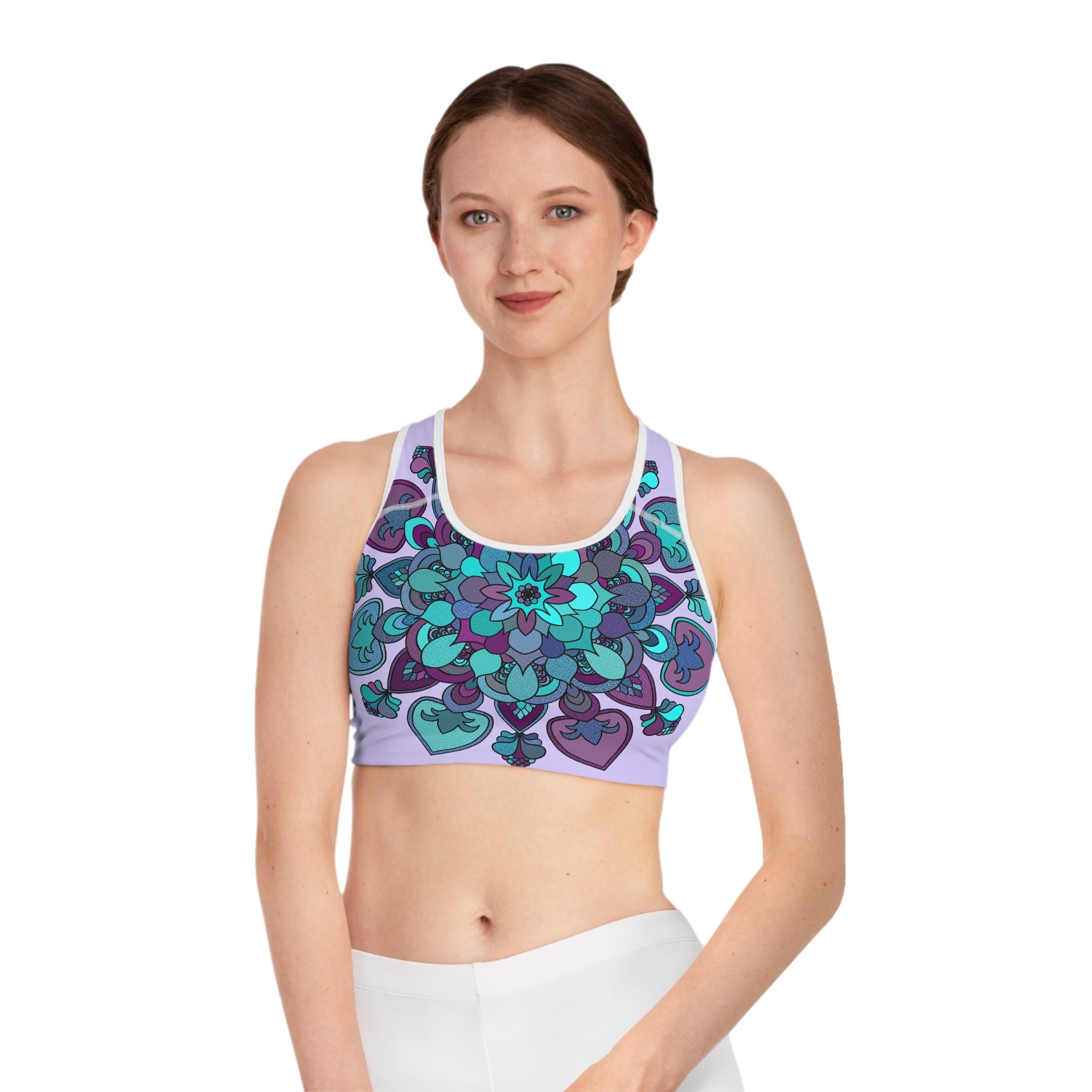 Sports Bra hand drawn mandala Pale Levander All Over Prints - Blululi