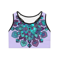 Sports Bra hand drawn mandala Pale Levander All Over Prints - Blululi