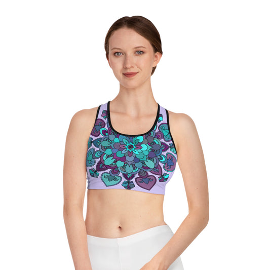 Sports Bra hand drawn mandala Pale Levander All Over Prints - Blululi