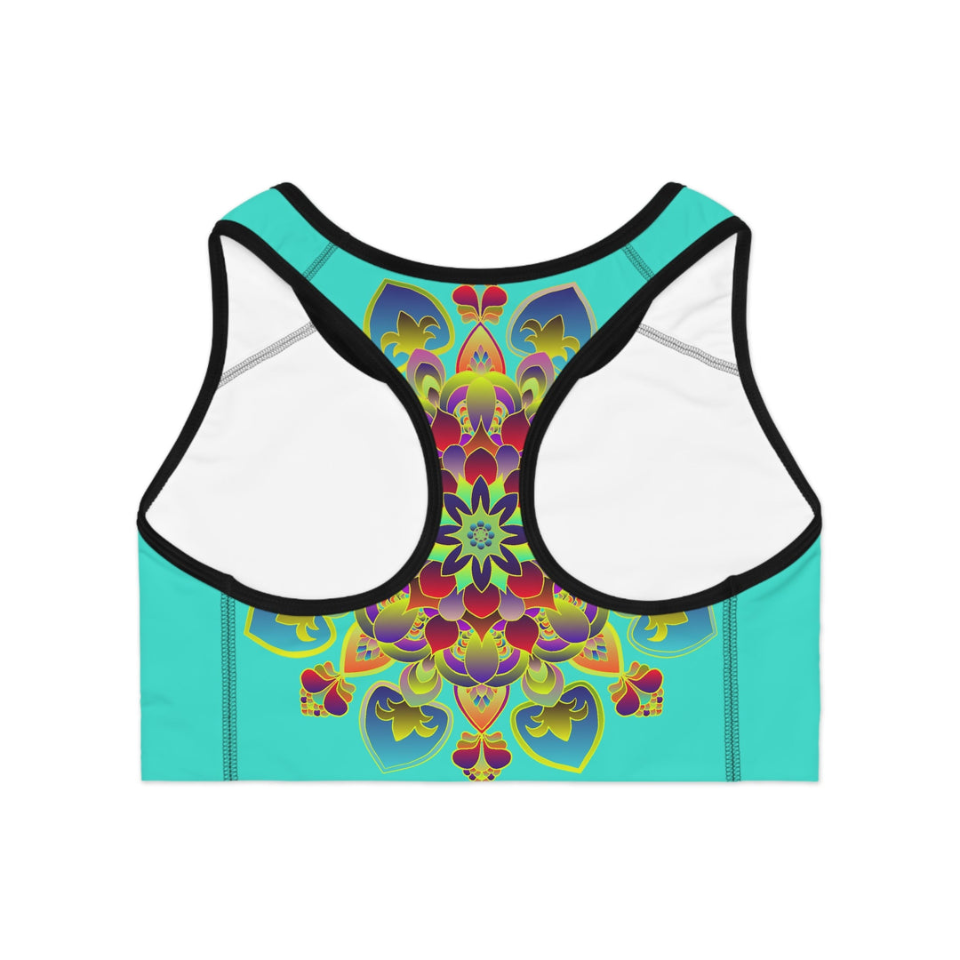 Sports Bra Mandala Turquoise - Compression Fit All Over Prints - Blululi