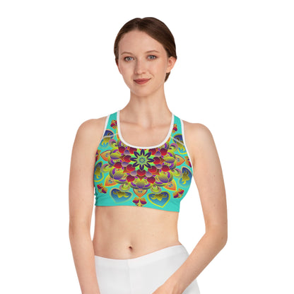 Sports Bra Mandala Turquoise - Compression Fit All Over Prints - Blululi