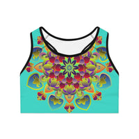 Sports Bra Mandala Turquoise - Compression Fit All Over Prints - Blululi