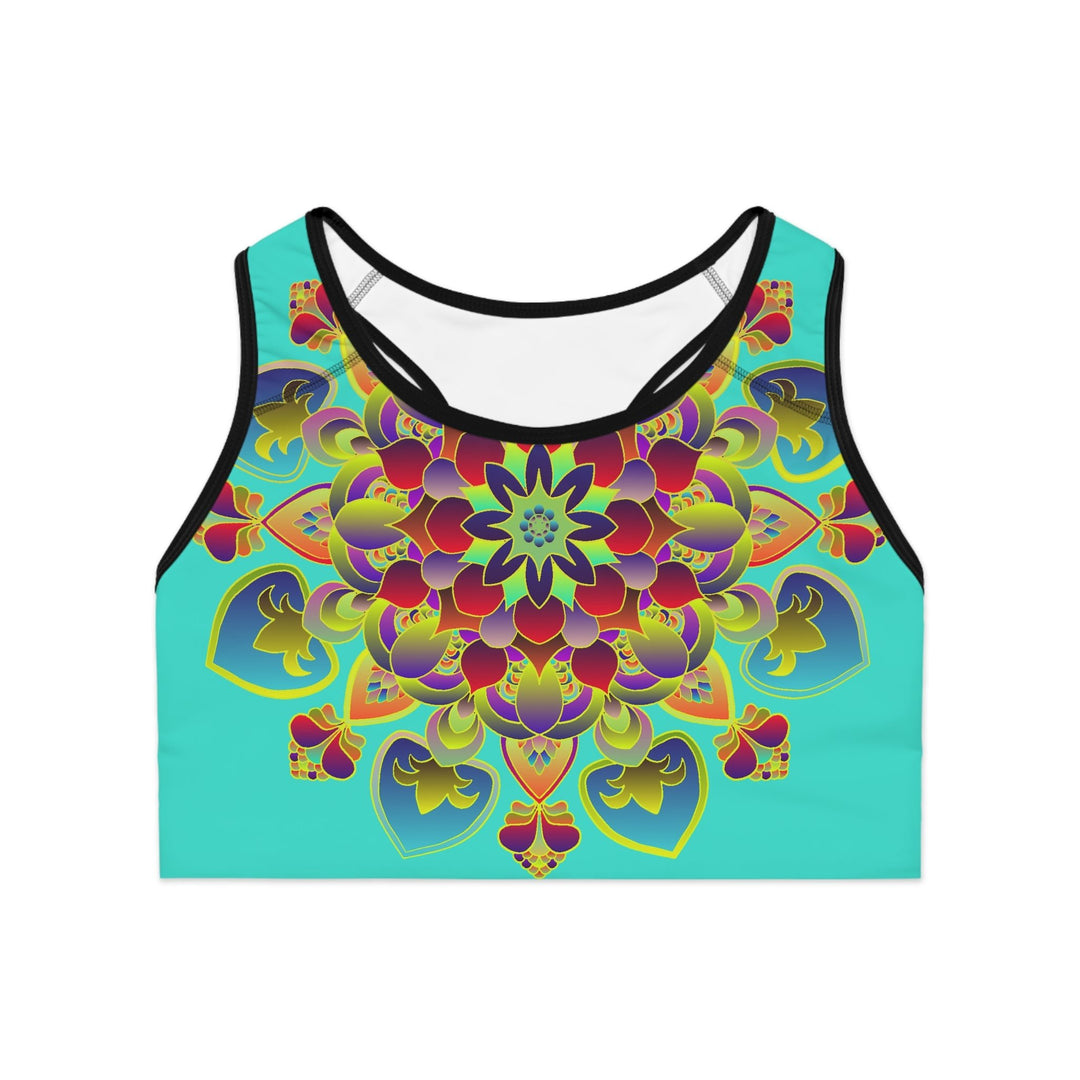 Sports Bra Mandala Turquoise - Compression Fit All Over Prints - Blululi