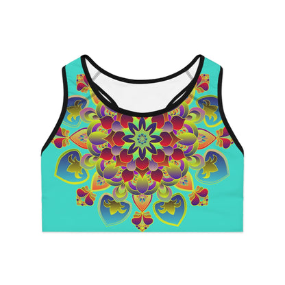 Sports Bra Mandala Turquoise - Compression Fit All Over Prints - Blululi