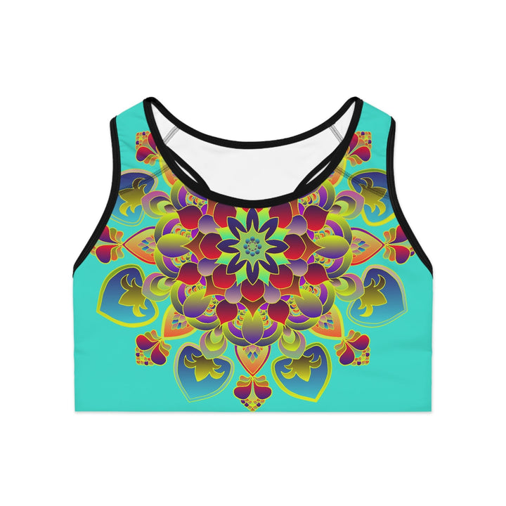 Sports Bra Mandala Turquoise - Compression Fit All Over Prints - Blululi