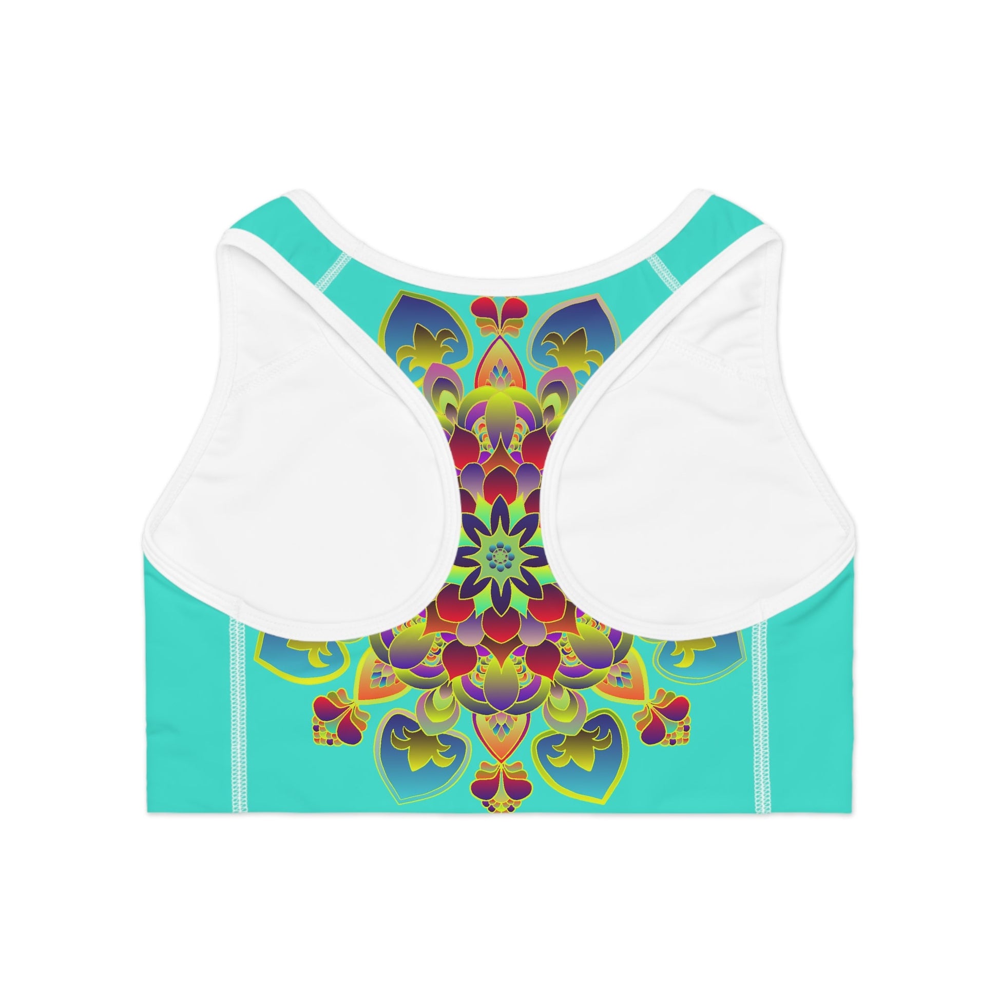 Sports Bra Mandala Turquoise - Compression Fit All Over Prints - Blululi