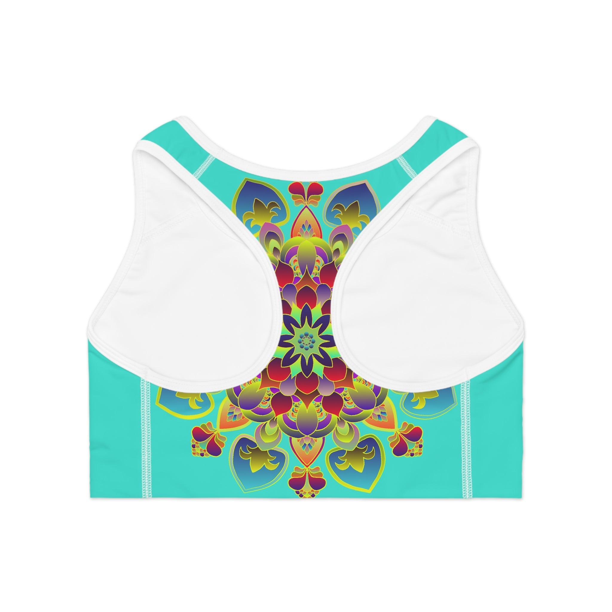 Sports Bra Mandala Turquoise - Compression Fit All Over Prints - Blululi