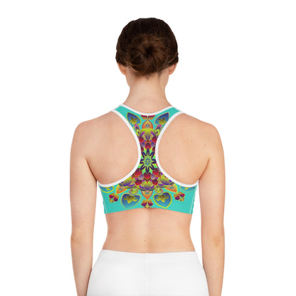 Sports Bra Mandala Turquoise - Compression Fit All Over Prints - Blululi