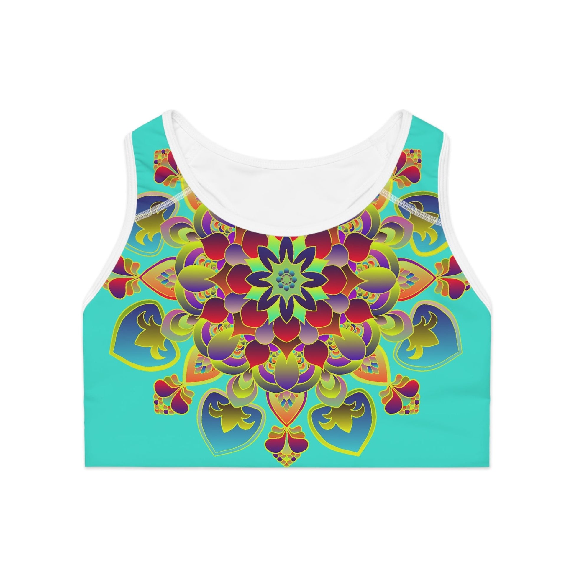 Sports Bra Mandala Turquoise - Compression Fit All Over Prints - Blululi