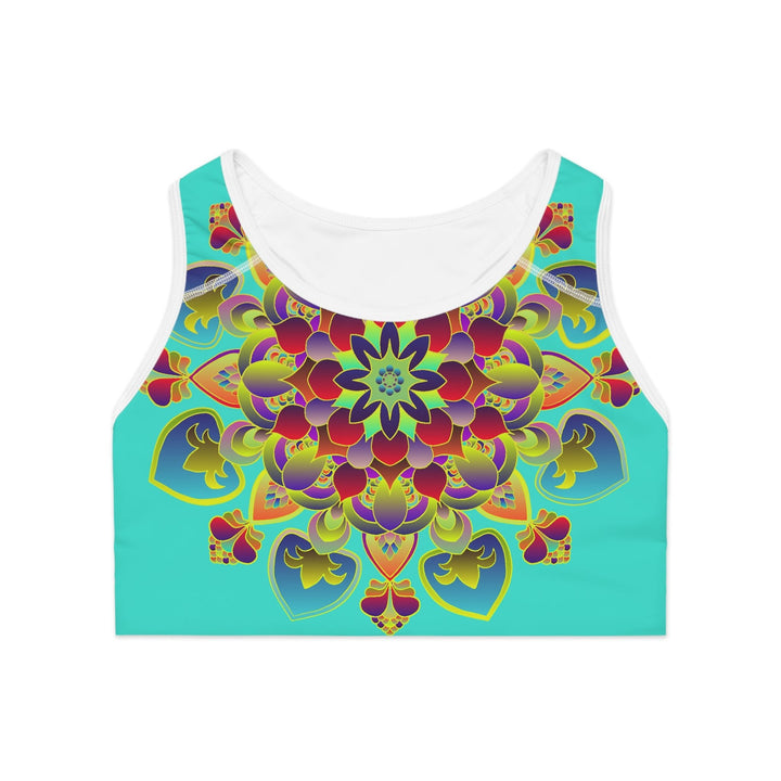 Sports Bra Mandala Turquoise - Compression Fit All Over Prints - Blululi