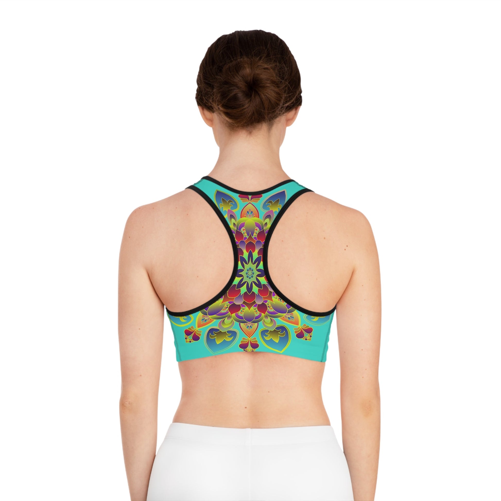 Sports Bra Mandala Turquoise - Compression Fit All Over Prints - Blululi