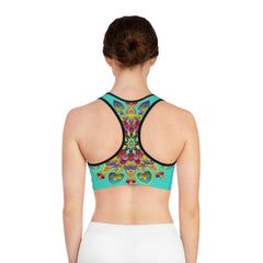 Sports Bra Mandala Turquoise - Compression Fit All Over Prints - Blululi