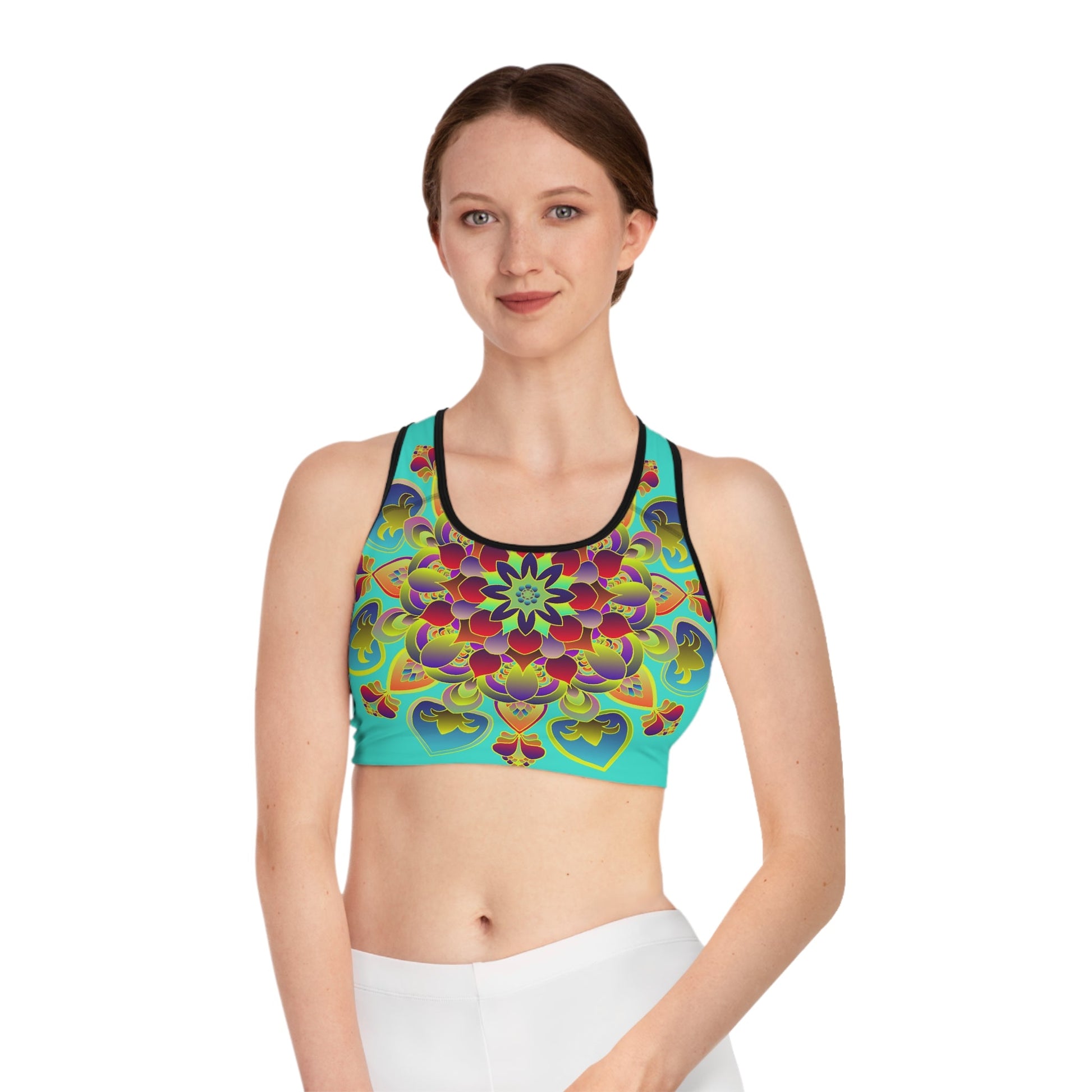 Sports Bra Mandala Turquoise - Compression Fit All Over Prints - Blululi