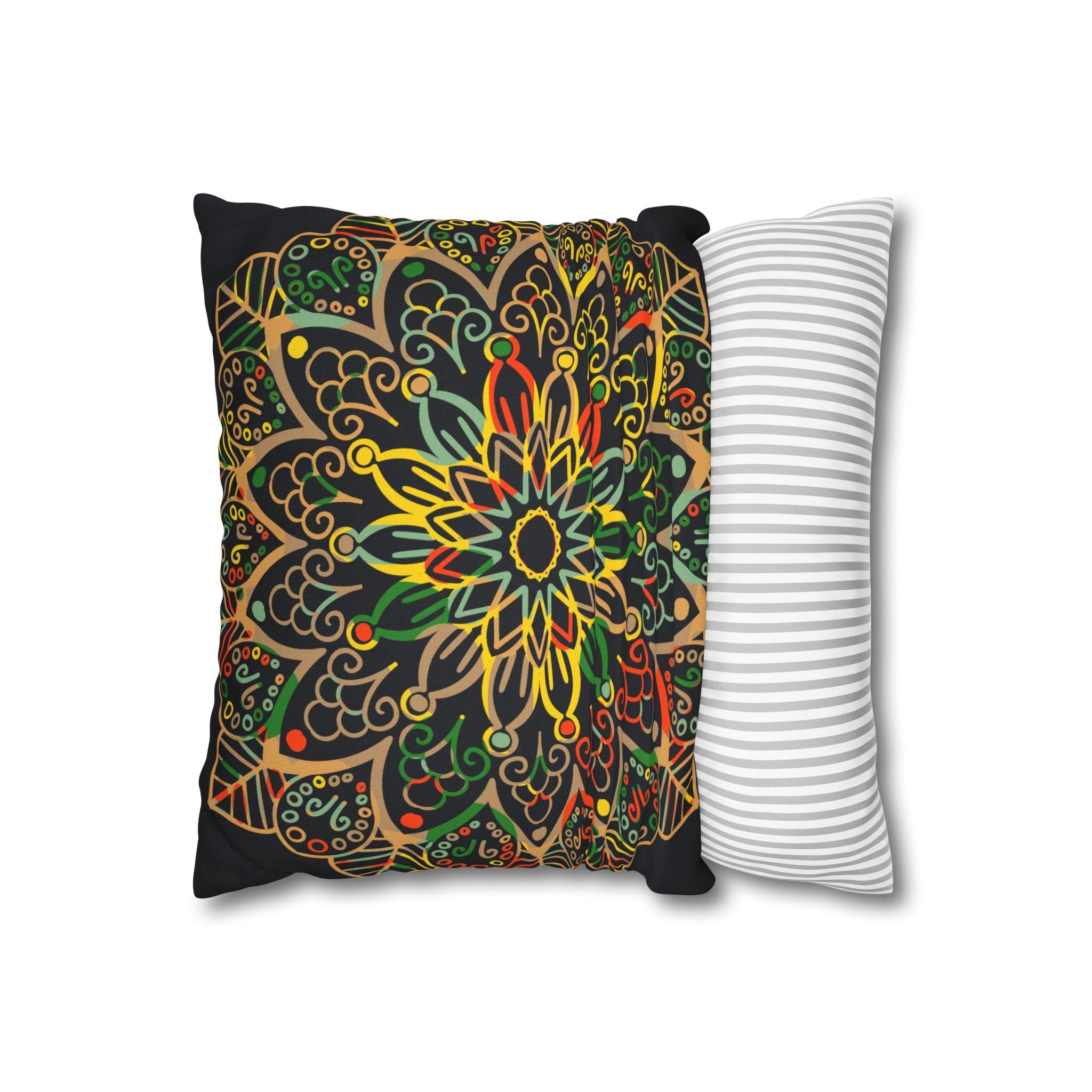 Spun Polyester Square Pillowcase Mandala Art - Original Fine Art - Hand - drawn - Dark Charcoal Blue - Blululi