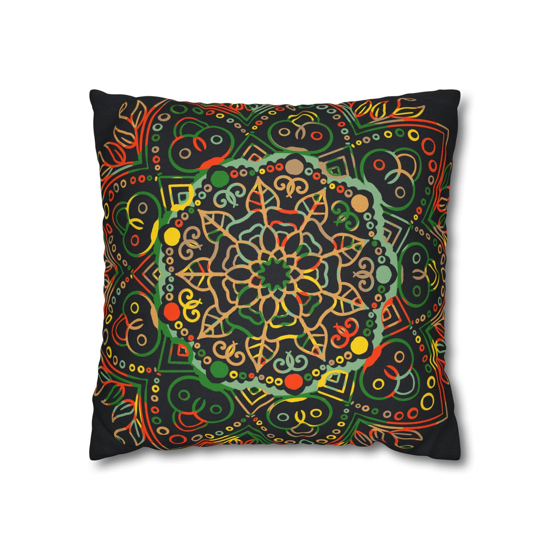 Spun Polyester Square Pillowcase Mandala Art - Original Fine Art - Hand - drawn - Dark Charcoal Blue - Blululi