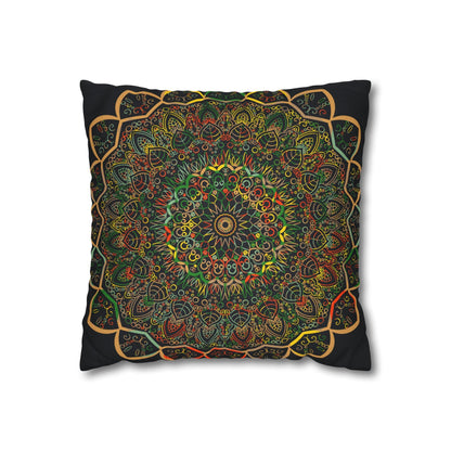 Spun Polyester Square Pillowcase Mandala Art - Original Fine Art - Hand - drawn - Dark Charcoal Blue - Blululi