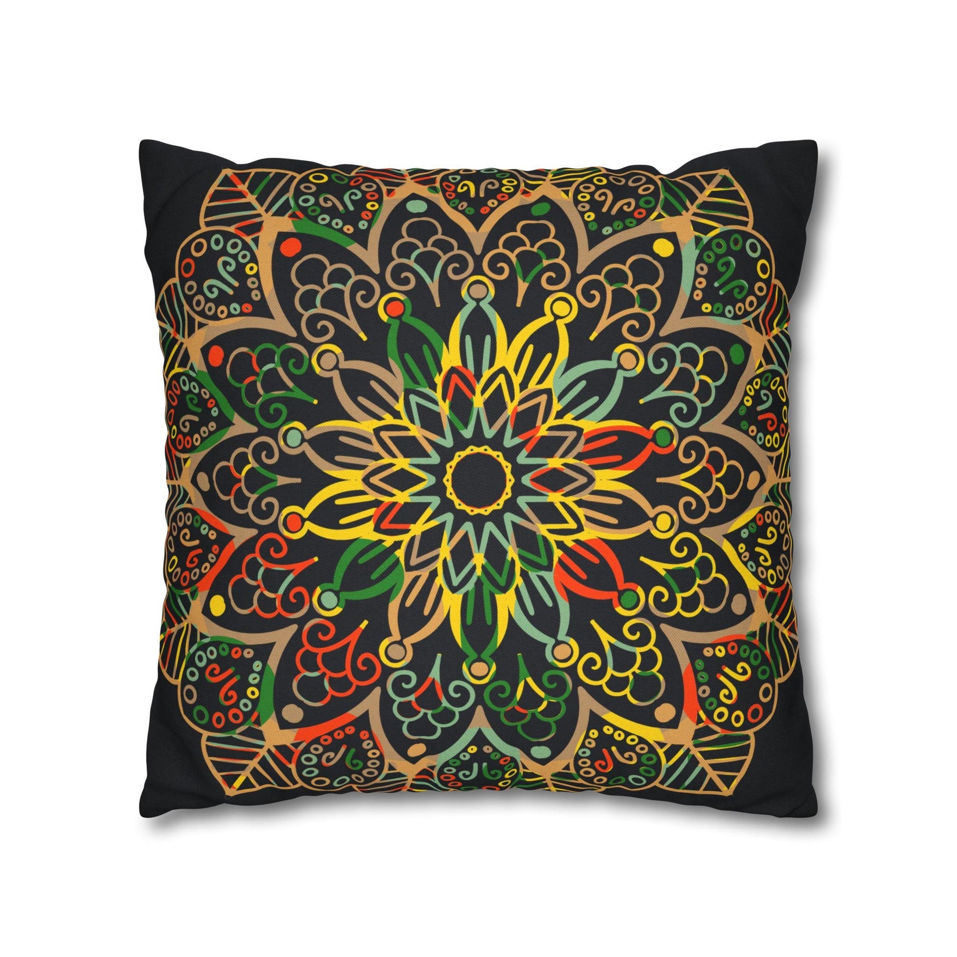 Spun Polyester Square Pillowcase Mandala Art - Original Fine Art - Hand - drawn - Dark Charcoal Blue - Blululi