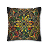 Spun Polyester Square Pillowcase Mandala Art - Original Fine Art - Hand - drawn - Dark Charcoal Blue - Blululi