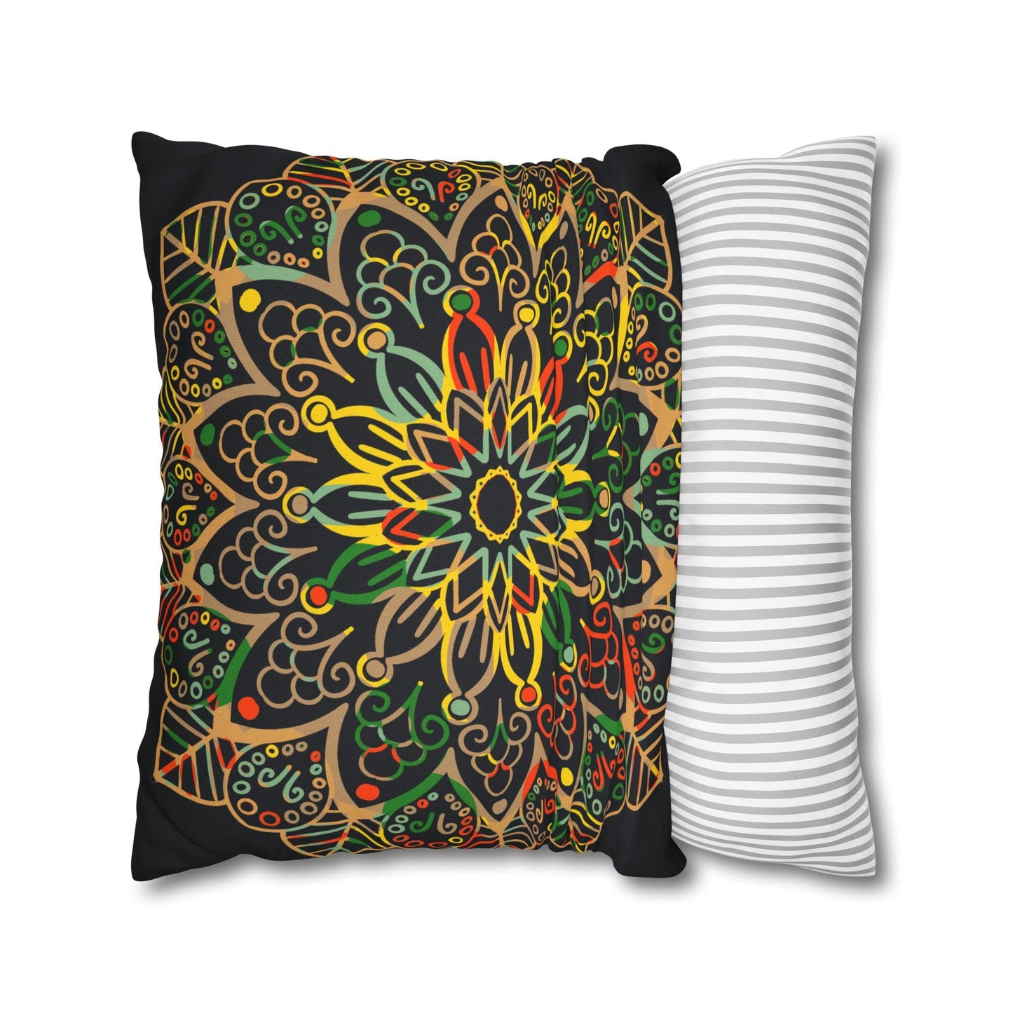 Spun Polyester Square Pillowcase Mandala Art - Original Fine Art - Hand - drawn - Dark Charcoal Blue - Blululi