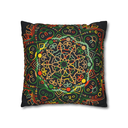 Spun Polyester Square Pillowcase Mandala Art - Original Fine Art - Hand - drawn - Dark Charcoal Blue - Blululi