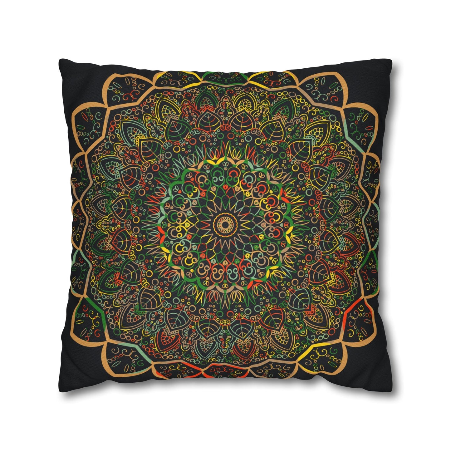 Spun Polyester Square Pillowcase Mandala Art - Original Fine Art - Hand - drawn - Dark Charcoal Blue - Blululi