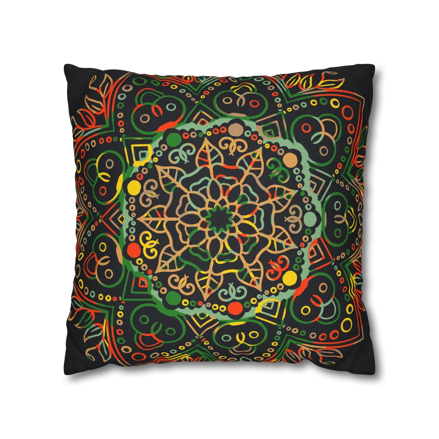 Spun Polyester Square Pillowcase Mandala Art - Original Fine Art - Hand - drawn - Dark Charcoal Blue - Blululi