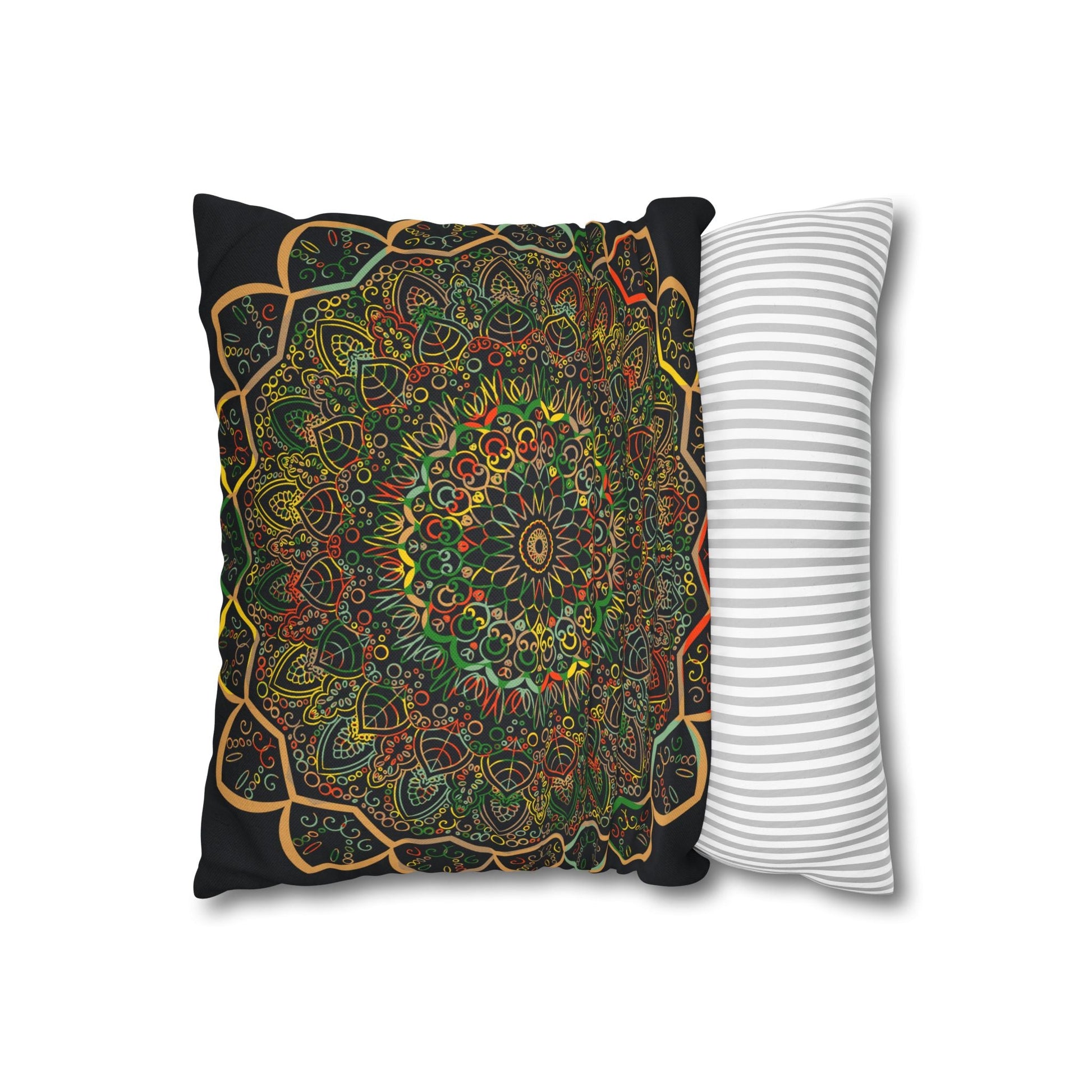 Spun Polyester Square Pillowcase Mandala Art - Original Fine Art - Hand - drawn - Dark Charcoal Blue - Blululi