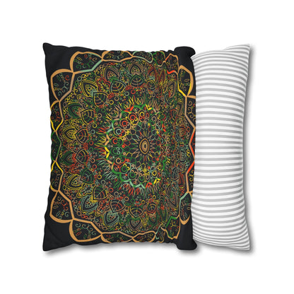 Spun Polyester Square Pillowcase Mandala Art - Original Fine Art - Hand - drawn - Dark Charcoal Blue - Blululi